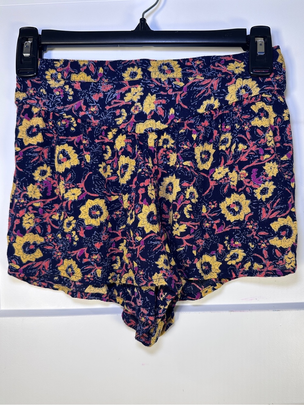 Billabong Navy Shorty Shorts with Yellow & Pink Floral Print